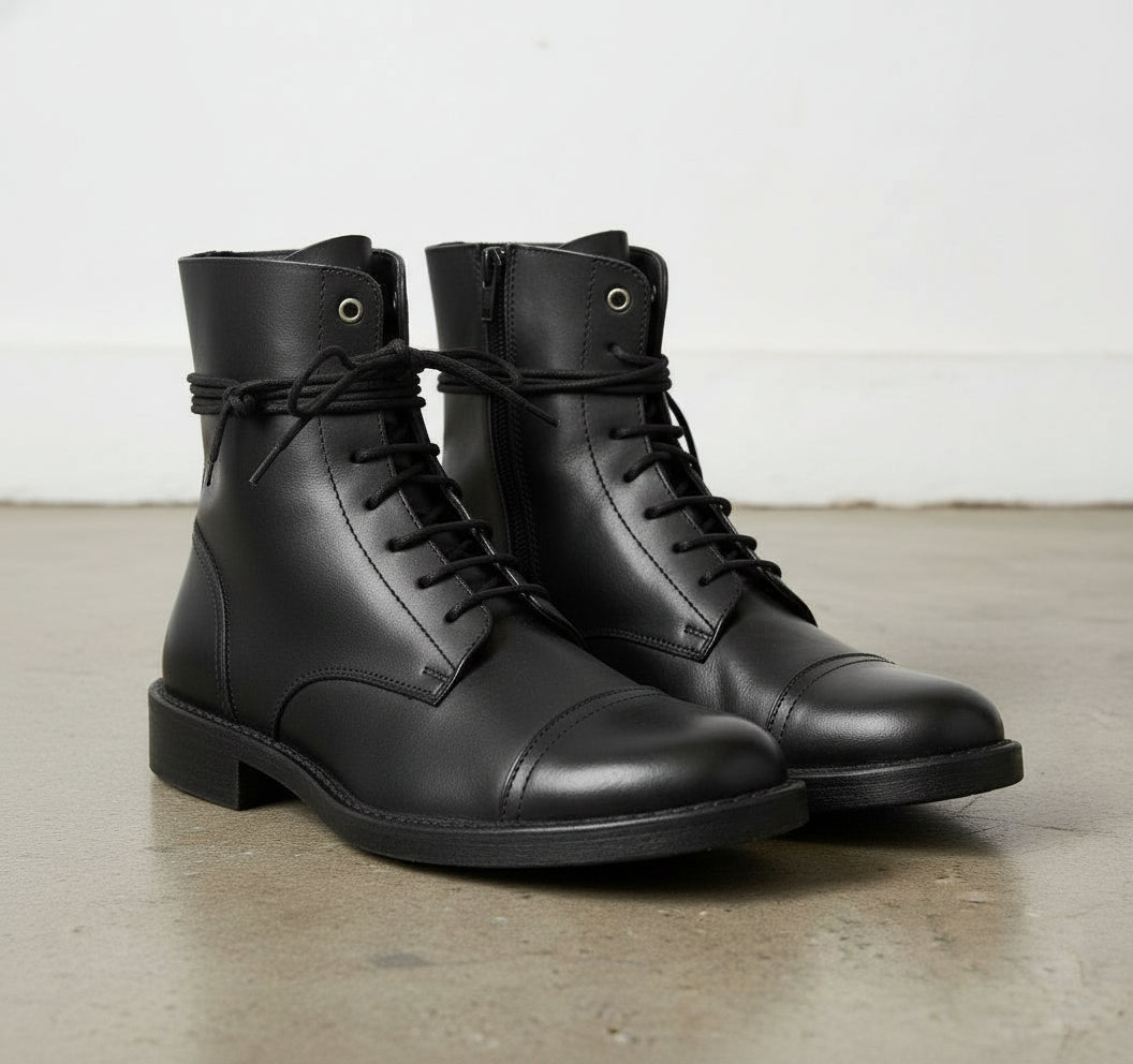 Handcrafted Men's Black Leather Combat Boots
