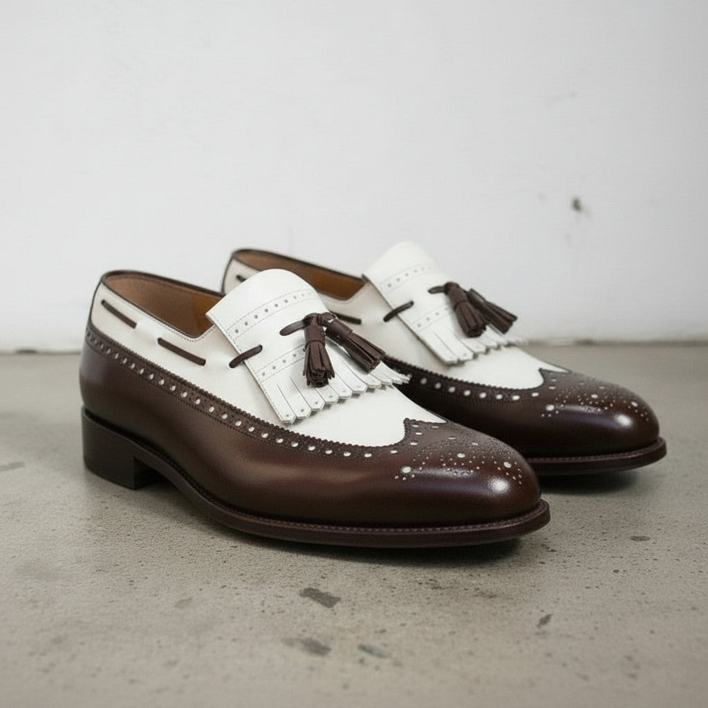 Handmade Two Tone Formal Shoes for Men, Artisan-made Tassel Moccasins