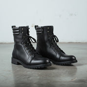 Men's Black Cap-Toe Leather Biker Boots