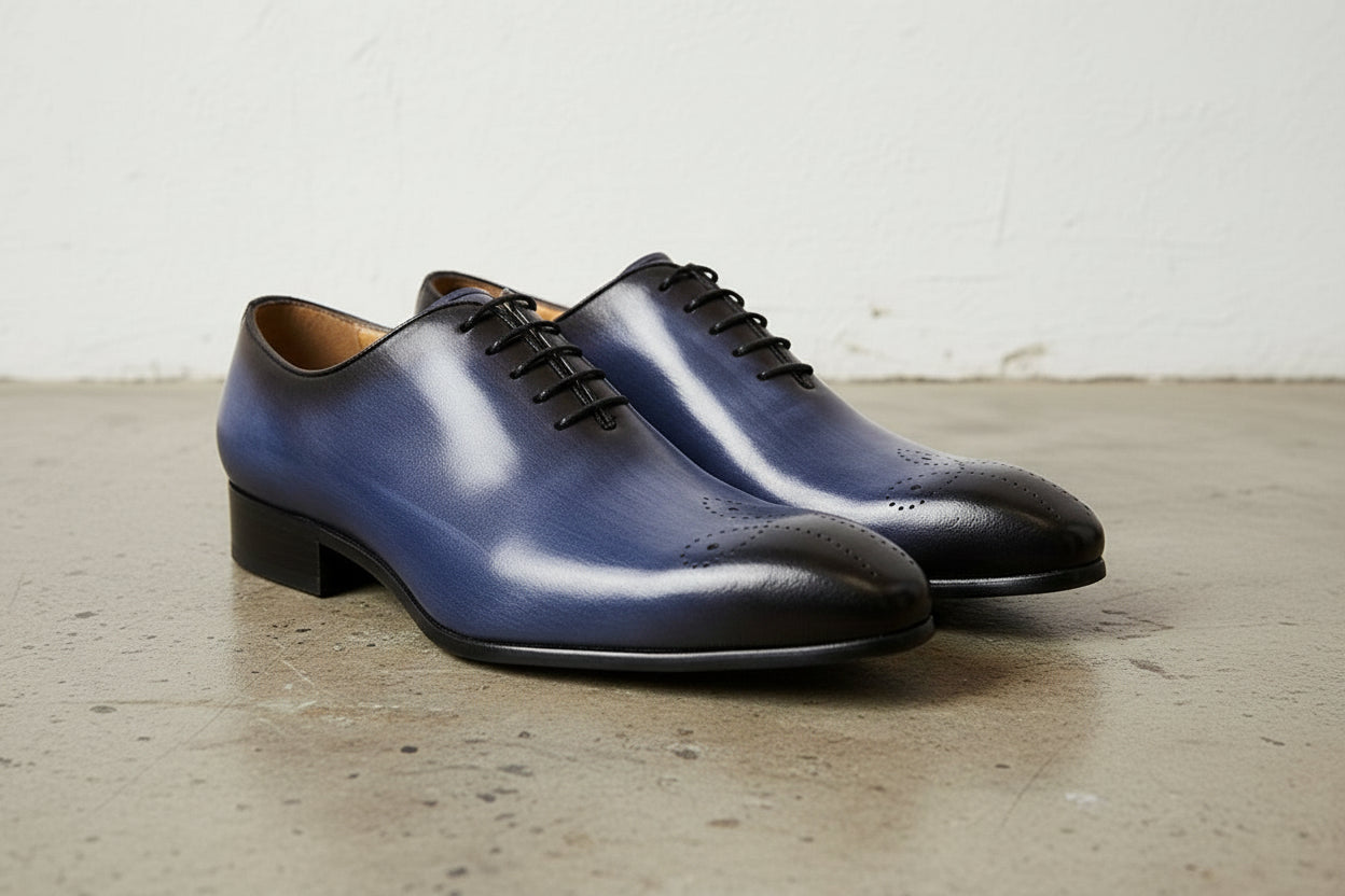Handmade Men's Blue Brogue Dress Shoes