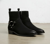 Handmade Men's Black Suede Ankle Boots, Men's Zipper Boot