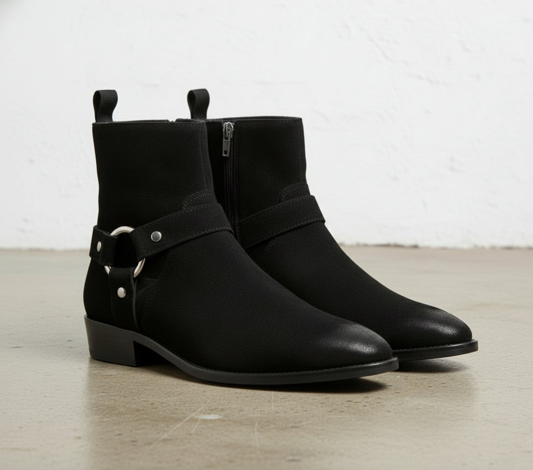Handmade Men's Black Suede Ankle Boots, Men's Zipper Boot