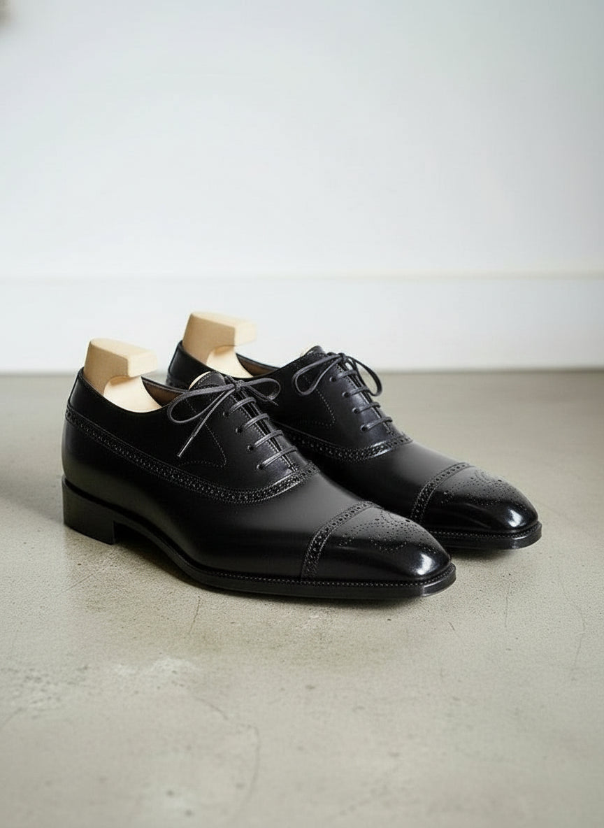 Handcrafted Men's Black Brogue Oxford Dress Shoes