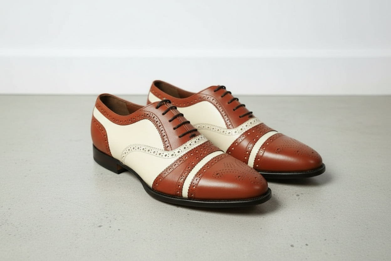 Handcrafted Men's Two-tone Leather Brogue Shoes