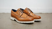 Tan Leather Brogue Shoes with Rubber Sole, Handmade Leather Shoes for Men