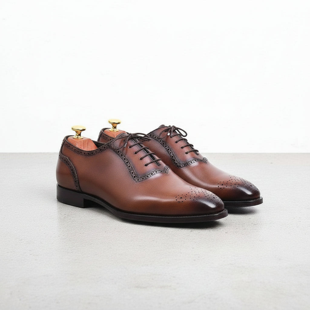 Men Handmade Brown Brogue Leather Formal Dress Shoes, Office Shoes