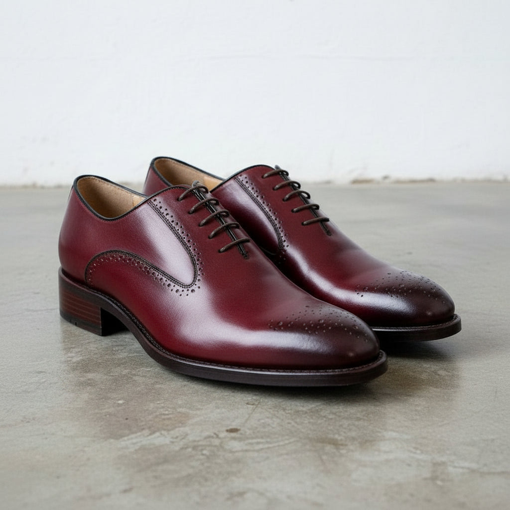Men's Elegant Burgundy Leather Brogue Dress Shoes