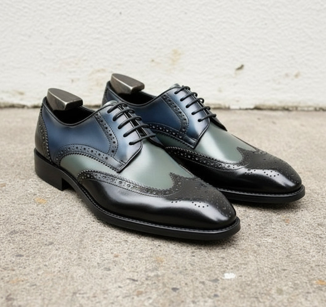 Handmade Men's Wing Tip Brogue Lace Up Business Shoes, Real Leather Shoes