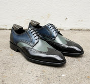 Handmade Men's Wing Tip Brogue Lace Up Business Shoes, Real Leather Shoes