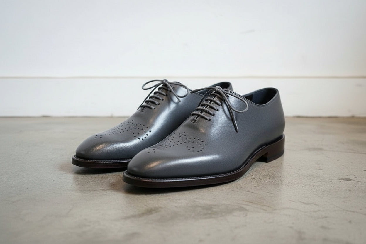 Men's Charcoal Gray Brogue Leather Dress Shoes