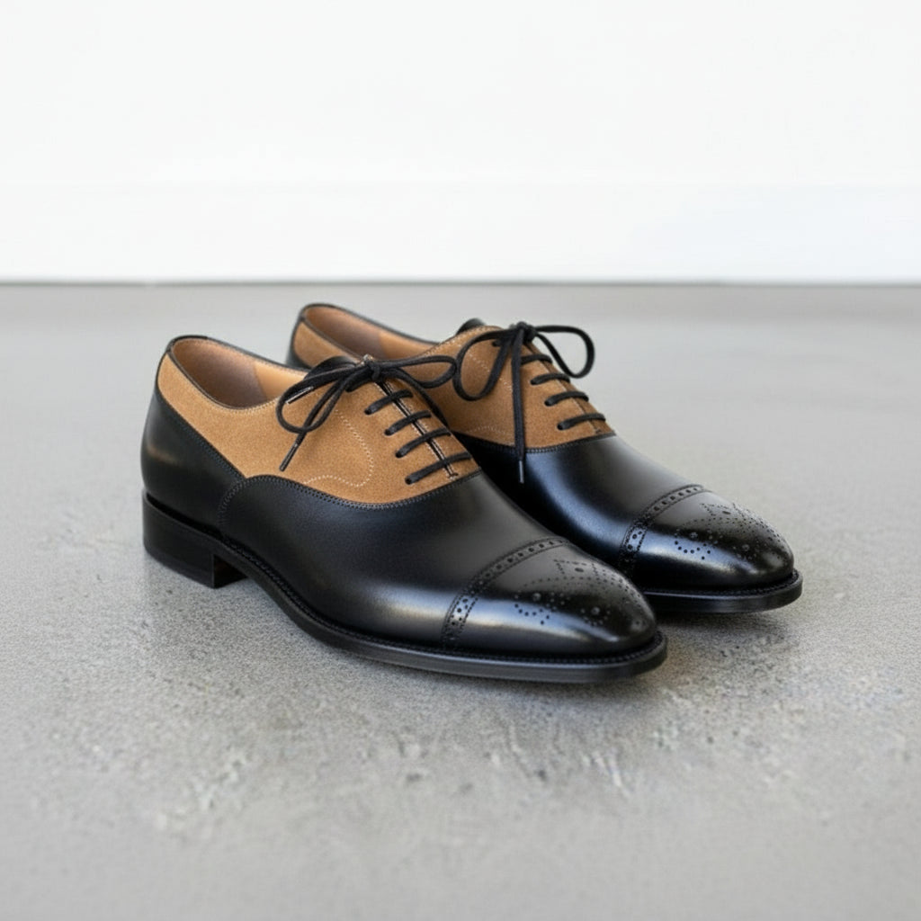Handmade Mens Two Tone Oxfords Brogue Dress Shoes, Men Brogue Formal Shoes