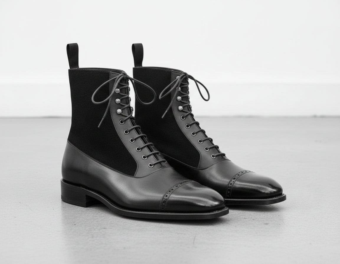 Handmade Men's Brogue Dress Boots, Men Lace Up Leather Suede Ankle Boots