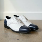 Men's Handmade Spectator  Brogue Dress Shoes in White and Navy Blue
