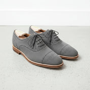 Handmade Mens Light Gray Suede Brogue Shoes, Men Gray Dress Shoes