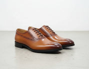 Handmade Men Tan Brown Dress Shoes, Men Brown Leather Brogue Formal Shoes