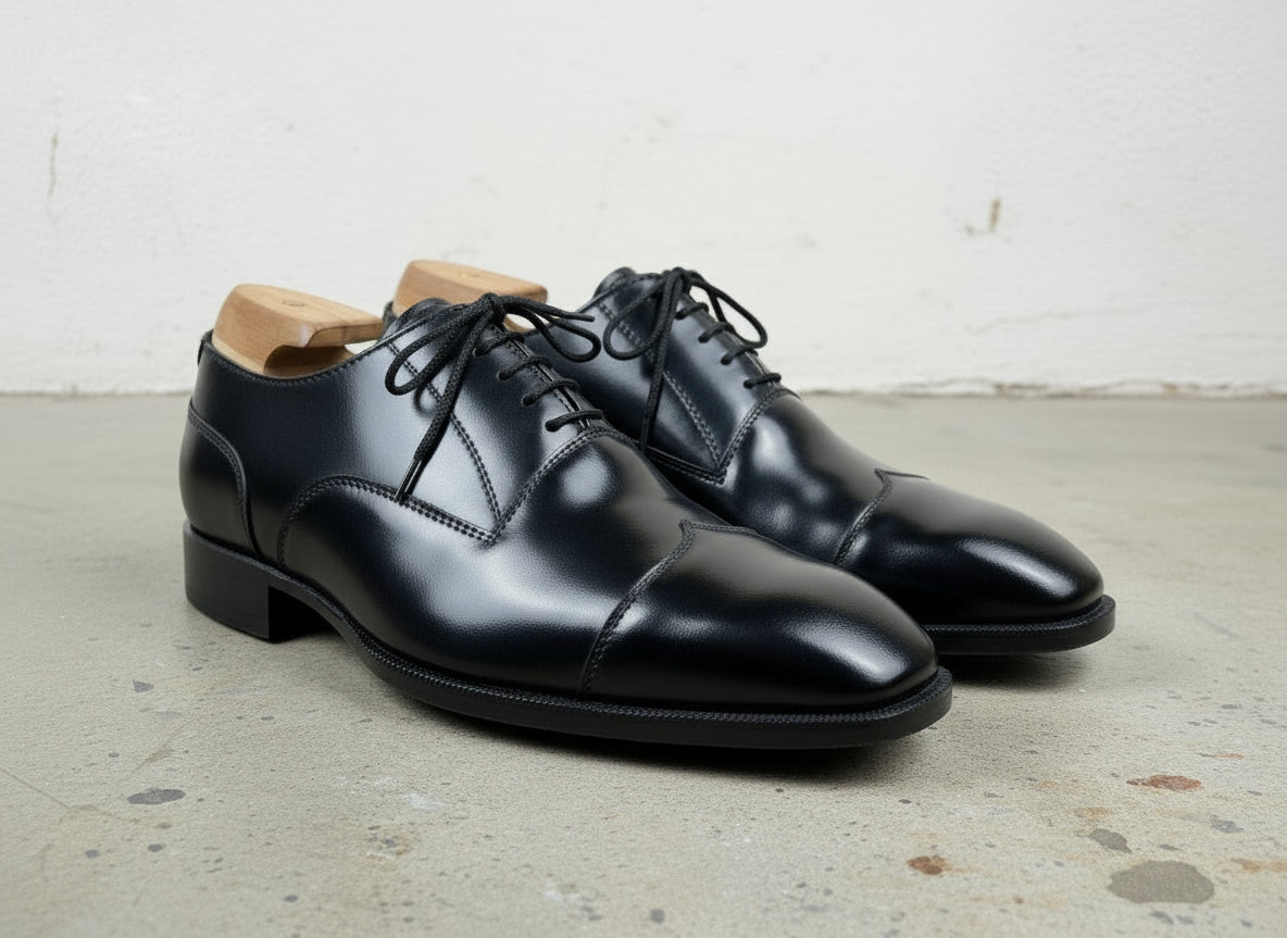 Handmade Men's Black Leather Tuxedo Shoes