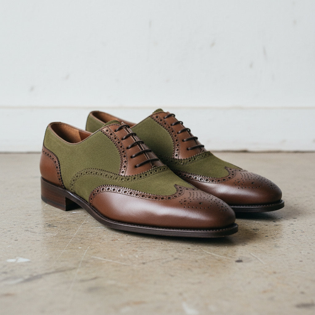 Men's Two tone wing tip brogue dress shoes, Men formal leather shoes