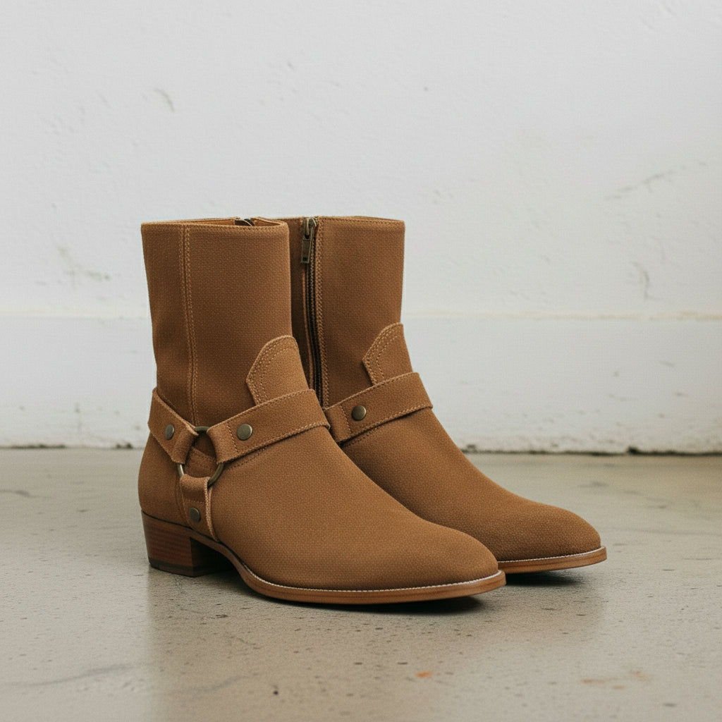 Handmade Men's Cow Leather Suede High Ankle Boots