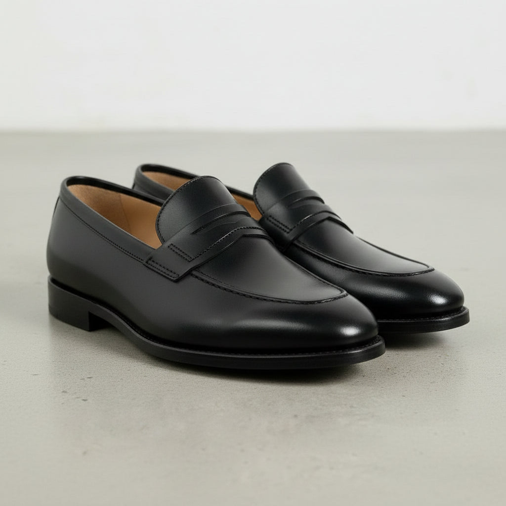 Handmade Black Leather Moccasins, Men's Tuxedo Shoes