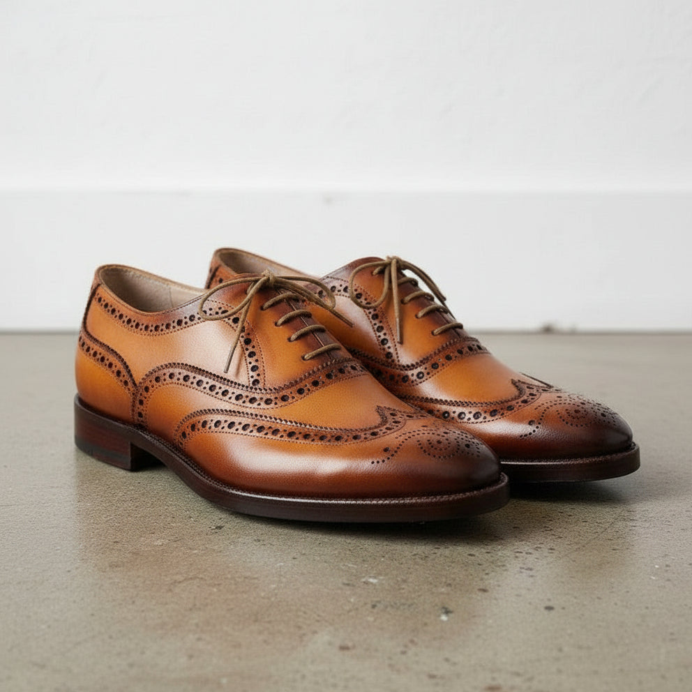 Men's Tan Genuine Leather Brogue Dress Shoes