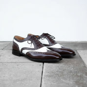 Handmade Mens Spectator Two tone Wing tip brogue Dress shoes