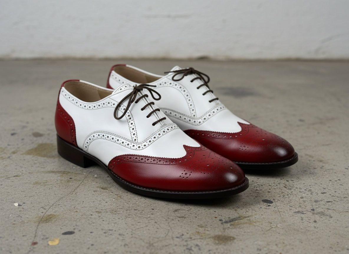 Handmade Men Two Tone Formal Shoes, Spectator Shoes Wing Tip Shoes