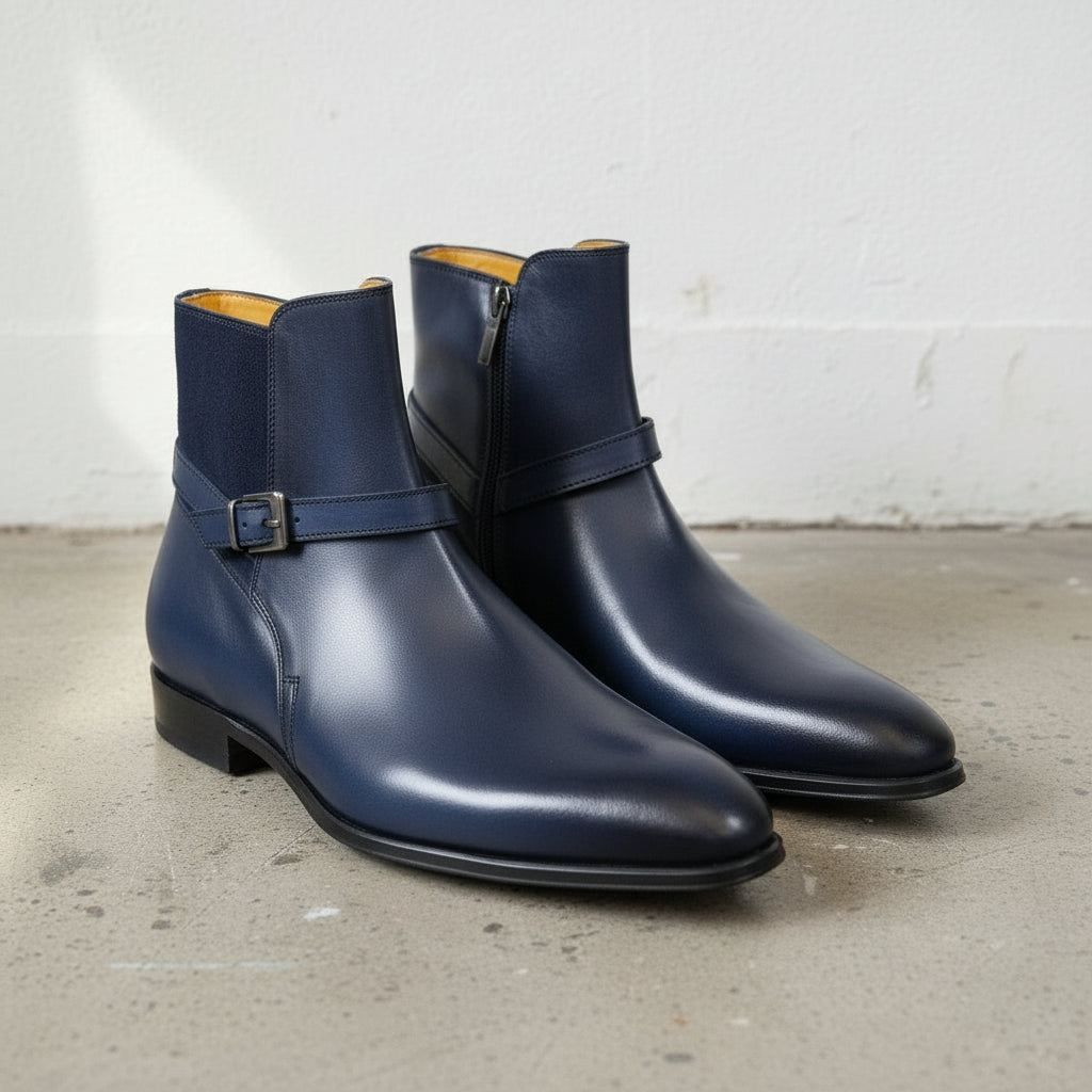 Handcrafted Navy Blue Jodhpurs Ankle Boots for Men
