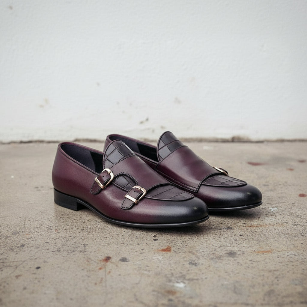 Handmade Men's Double Monk Leather Dress Shoes