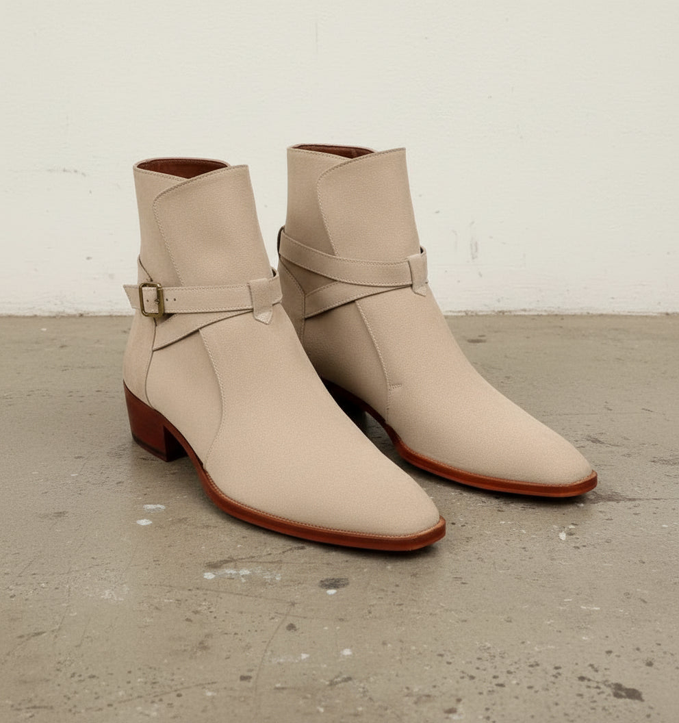 Men's Beige Suede Jodhpurs Boots with Ankle Strap