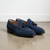 Handmade Navy Suede Tassel Loafers