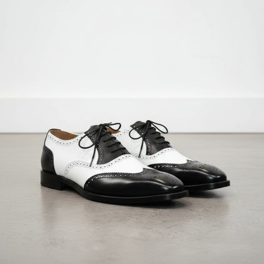 Handmade Men Spectators Shoes, Men Two Tone Wingtips Leather Dress Shoes