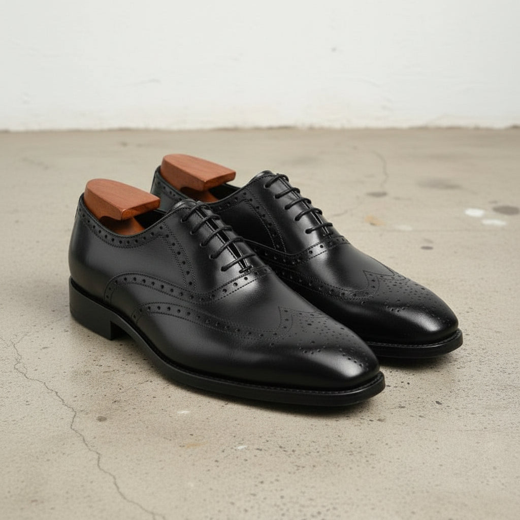 Handcrafted Men's Black Wingtip Leather Dress Shoes