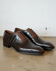 Handmade Mens Brown Alligators Pattern Shoes, Men Lace Up Oxfords Shoes