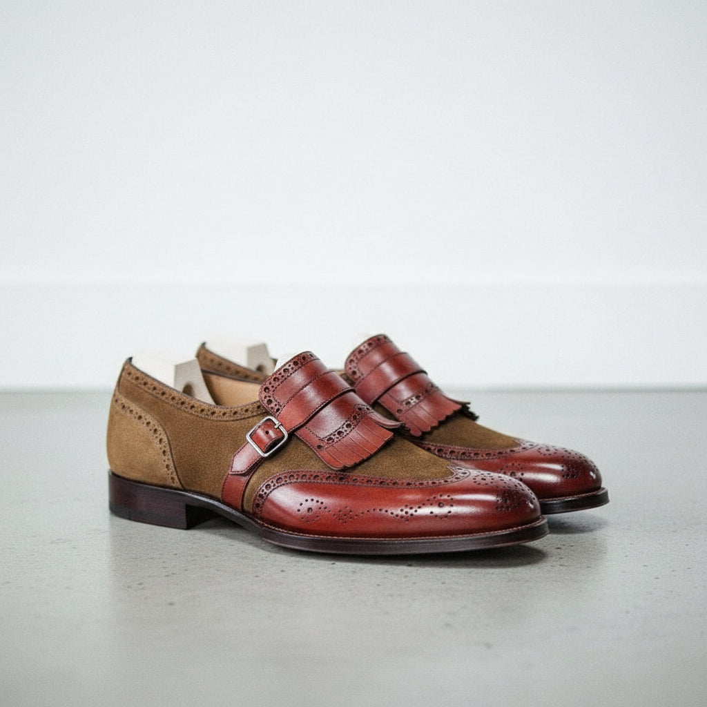 Handmade Mens two tone Fringe Shoes, Men wing tip dress shoes