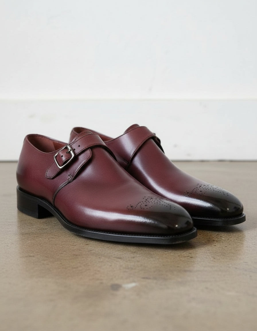 Men's Maroon Monk Dress Shoes - Handmade Leather Formal Footwear
