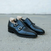 Men's Handmade Black Monk Strap Leather Dress Shoes