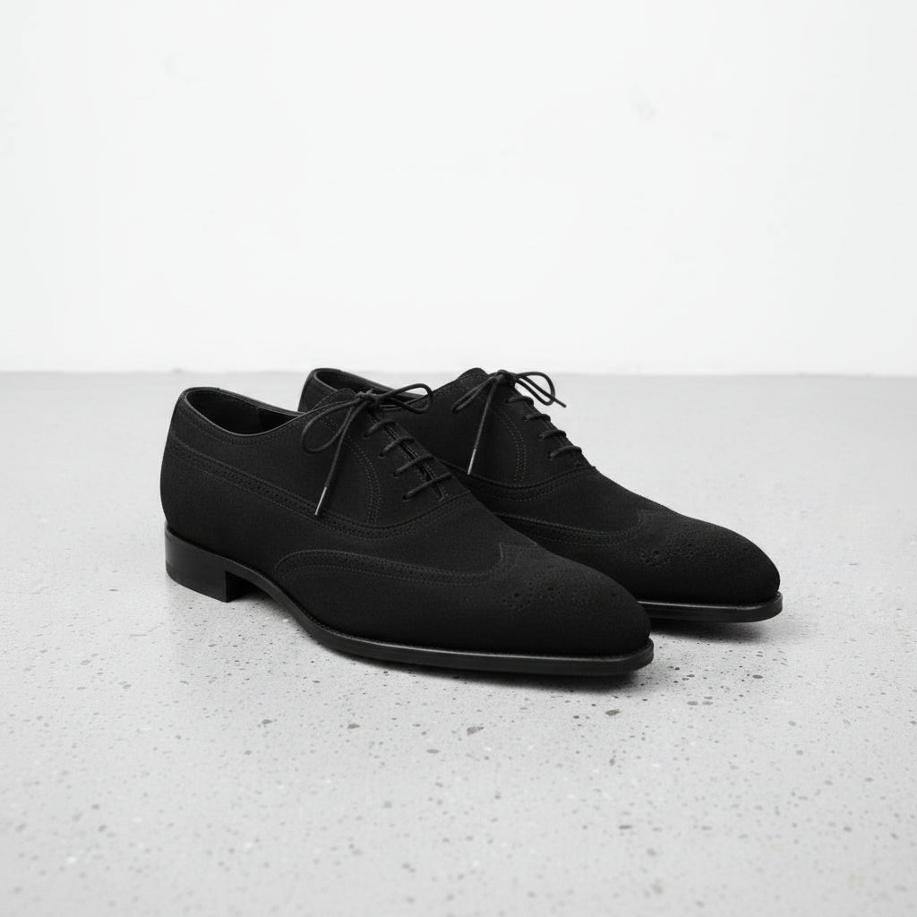 Handcrafted Black Suede Wingtip Men's Shoes
