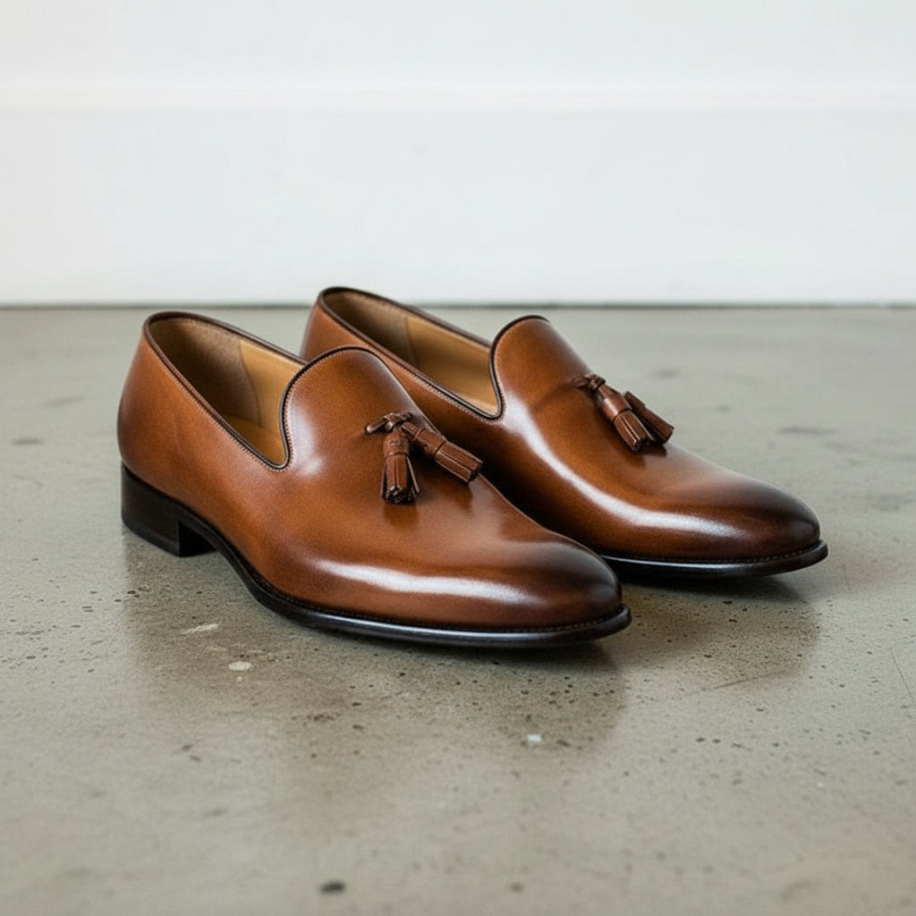 Handcrafted Men's Chaplin Tassel Loafer in Rich Brown