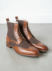 Handcrafted Men's Wingtip Brogue Two-Tone Lace Up Boots