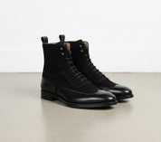 Men Fashion Black Color Wing Tip Ankle Boots, Suede and Leather Boot