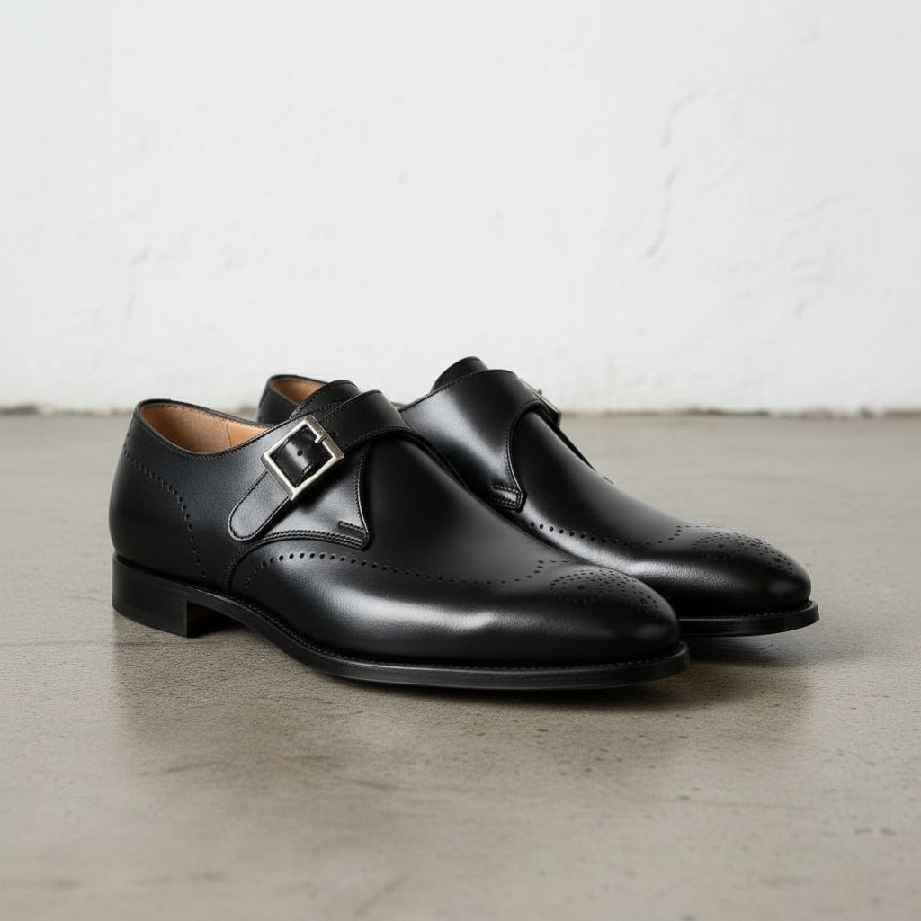 Men's Black Monk Strap Leather Dress Shoes
