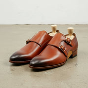Handcrafted Men's Tan Brown Monk Dress Shoes