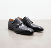 Handcrafted Men's Black Alligator Monk Shoes