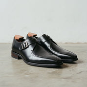 Handmade Men's Black Leather Monk Strap Dress Shoes