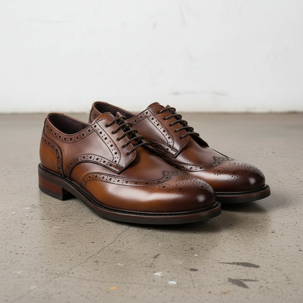 Handmade Men's Black Leather Wingtip Oxfords