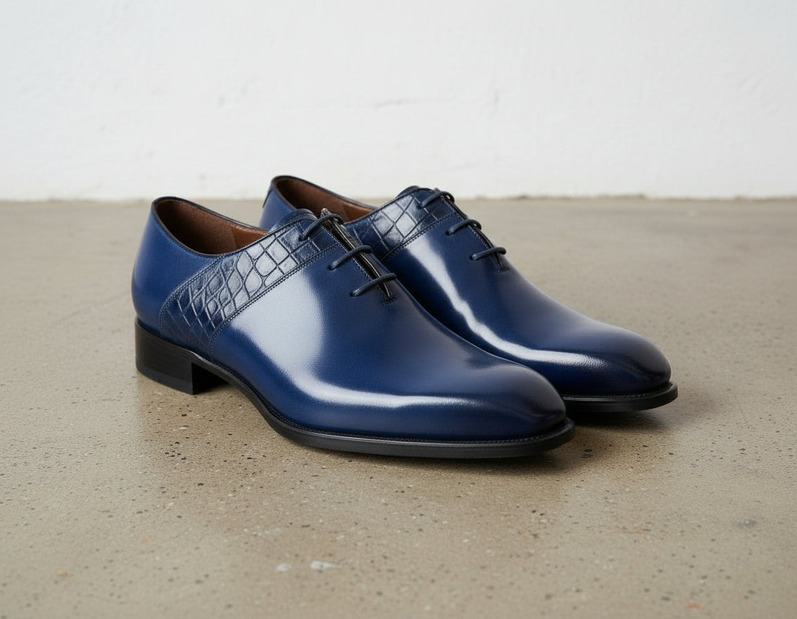 Handcrafted Men's Blue Calf Leather Dress Shoes