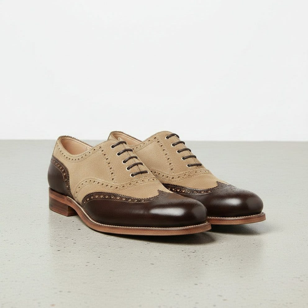 Handmade Men Two Tone Leather Formal Shoes, New Wing Tip Brogue Dress Shoes