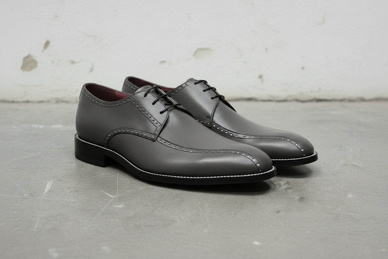 Men's Gray Leather Derby Dress Shoes