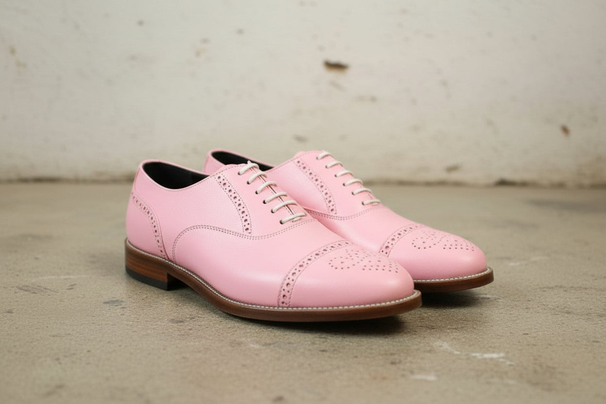 Men's Pink Cap-Toe Pebbled Leather Oxfords — Scarlett - US 5.5 / Pink / D