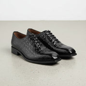 Handcrafted Men’s Black Croc-Embossed Leather Oxford Dress Shoes